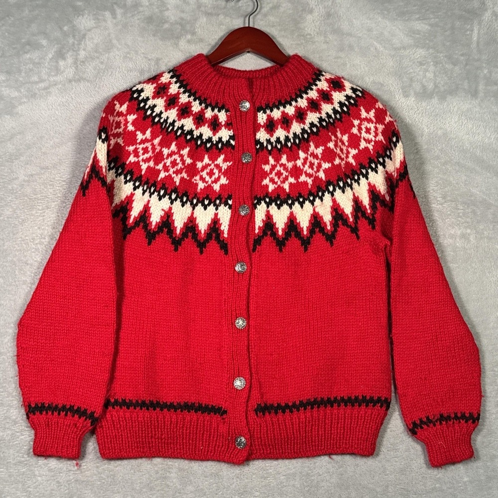 Dale Of Norway Sweater Womens S Red 100% Wool Fair Isle Cardigan Ski Norway